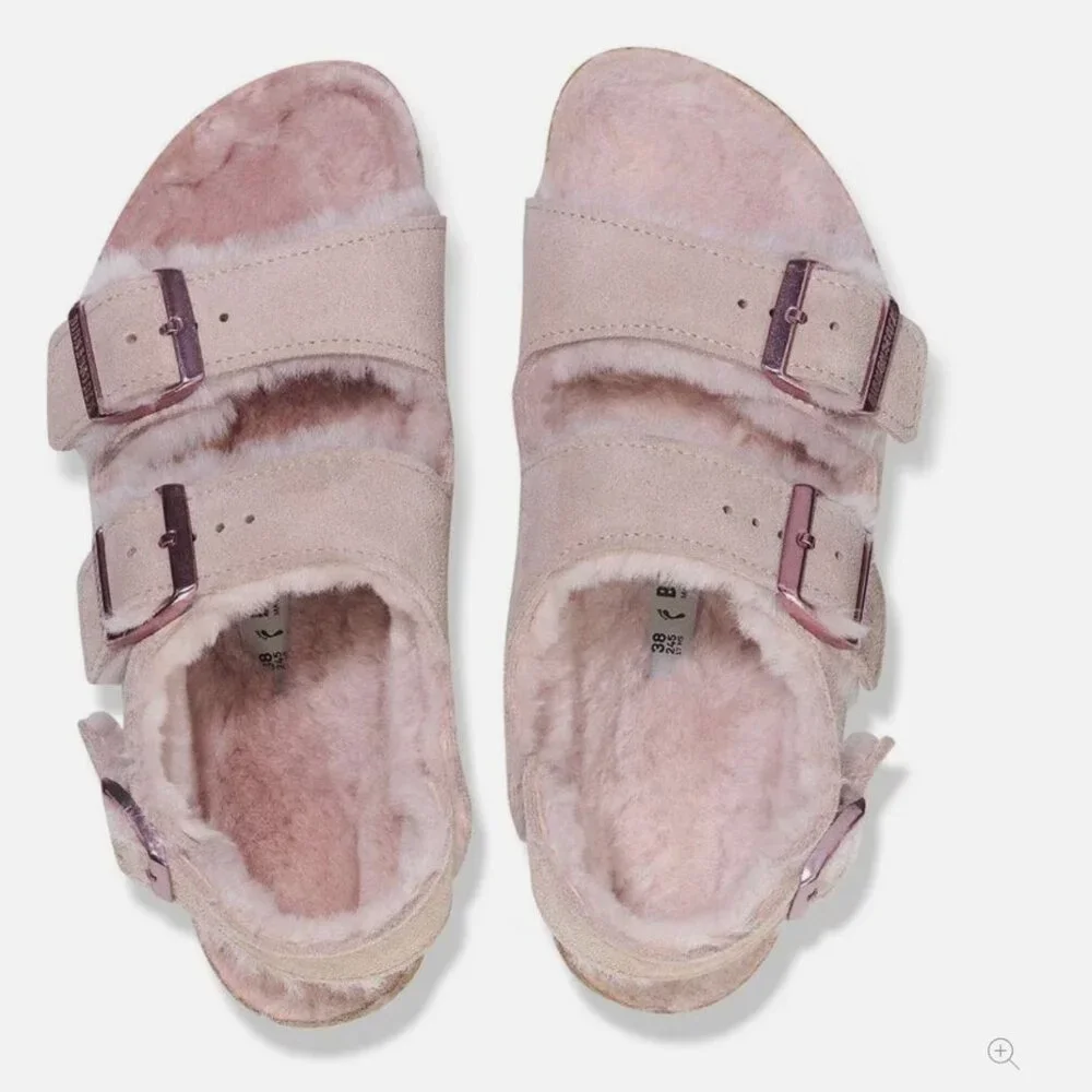 Birkenstock Milano Shearling Light Rose Pink Suede Slingback Sandal 41 L10 Reg - Picture 2 of 15